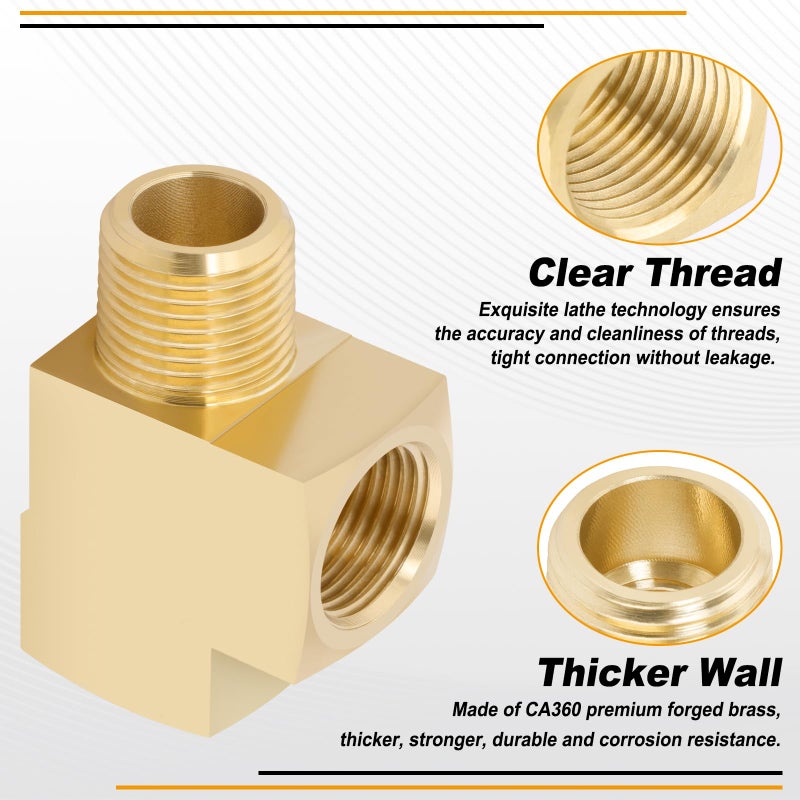 KOOTANS 4 Pack Brass Tee Fittings 3/8" NPT Female to 3/8" NPT Female to 3/8" NPT Male Barstock Street Tee Fittings 3 Way Brass Pipe Fitting - Image 3